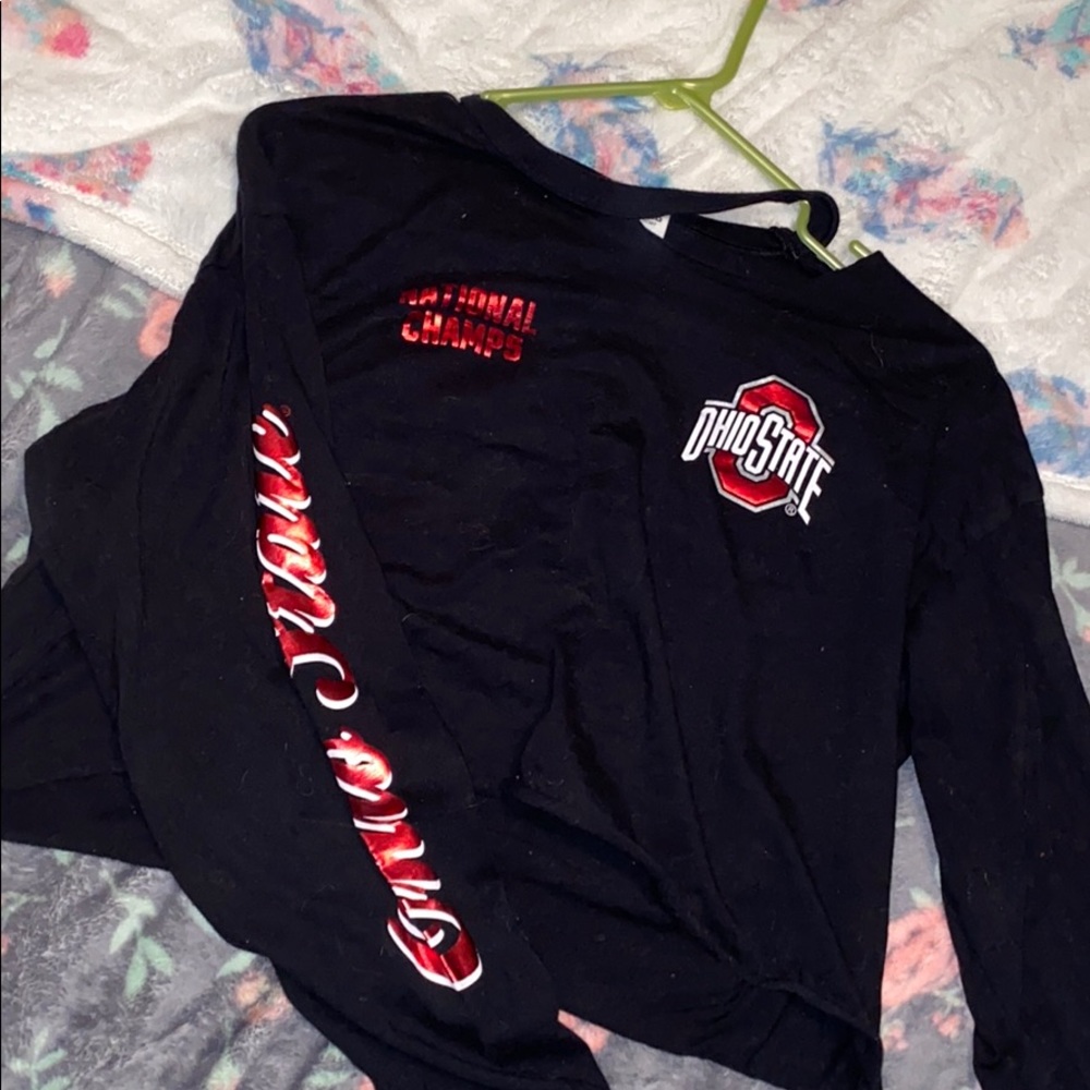 VS PINK OSU National Champs Distressed Crop Top